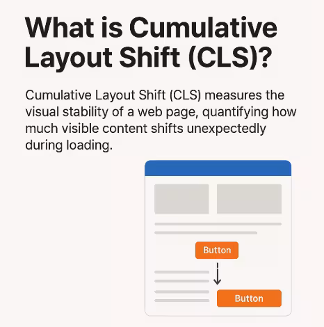 Cumulative Layout Shift (CLS) example showing how webpage elements unexpectedly move during loading and affect visual stability.