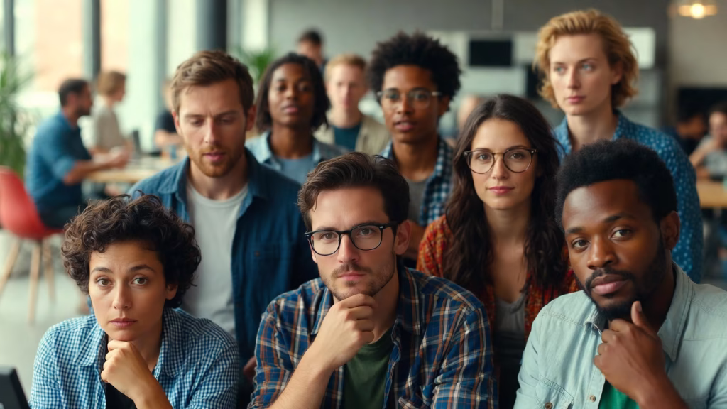 Group of diverse people attentively listening in a modern workspace, illustrating Why It’s Popular for Beginners and Professionals? in collaborative learning environments.
