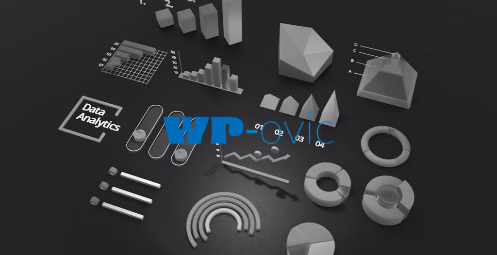 WordPress SEO Strategy concept with data analytics charts, graphs, and visual metrics elements on a modern dark interface.